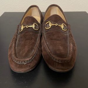 Brown suede Gucci loafers